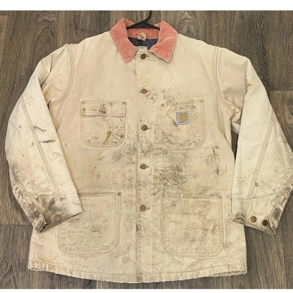 Carhartt Men’s C001 BRN workwear chore VTG Jacket coral Corduroy Collar Sz M